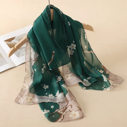 Women's Printed Chiffon Scarf Shawl – Lightweight Silk-Feel Long Wrap for Beach, Travel & Outdoor Wear, Fashion Headband Accessory