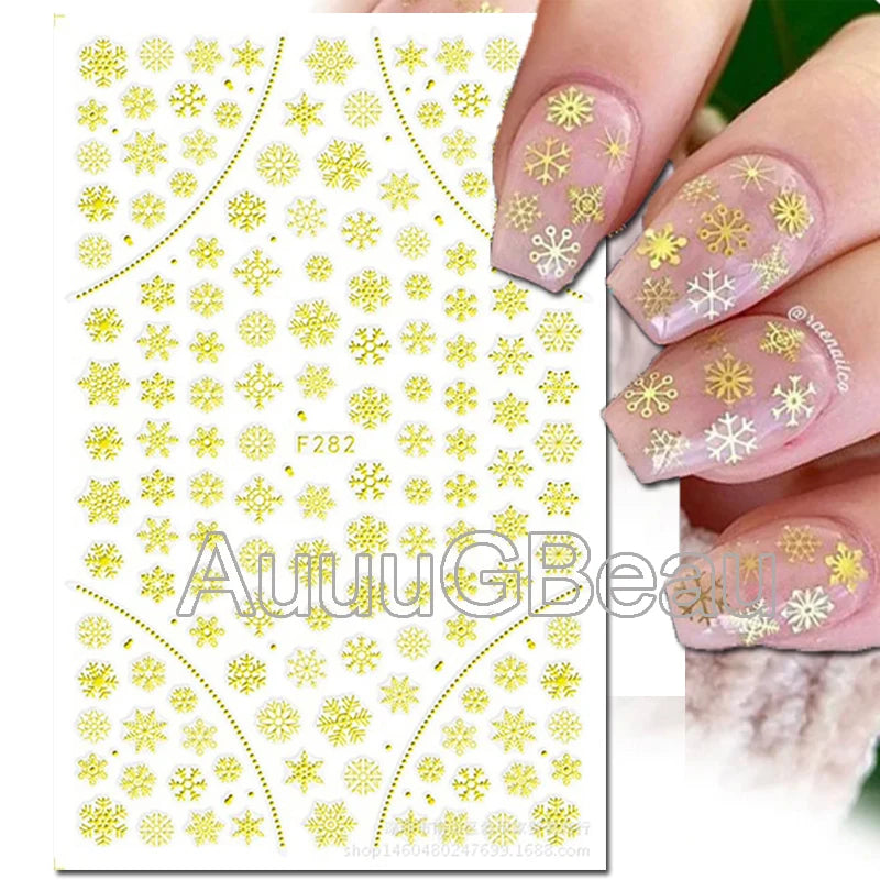 3D Christmas Nail Art Stickers – Snowflake & Winter Tree Nail Decals for Nail Tips Decoration