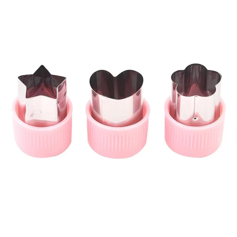 3PCS Star & Heart Shape Vegetable Cutters – Stainless Steel Fruit & Vegetable Cookie Cutters with Plastic Handles, Portable Kitchen Cutting Tools