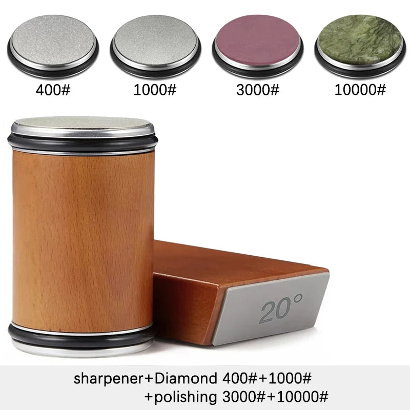 Juego de afilador de cuchillos rodante – Piedra de afilar de diamante con guía angular de 15° y 20° para cuchillos de cocina