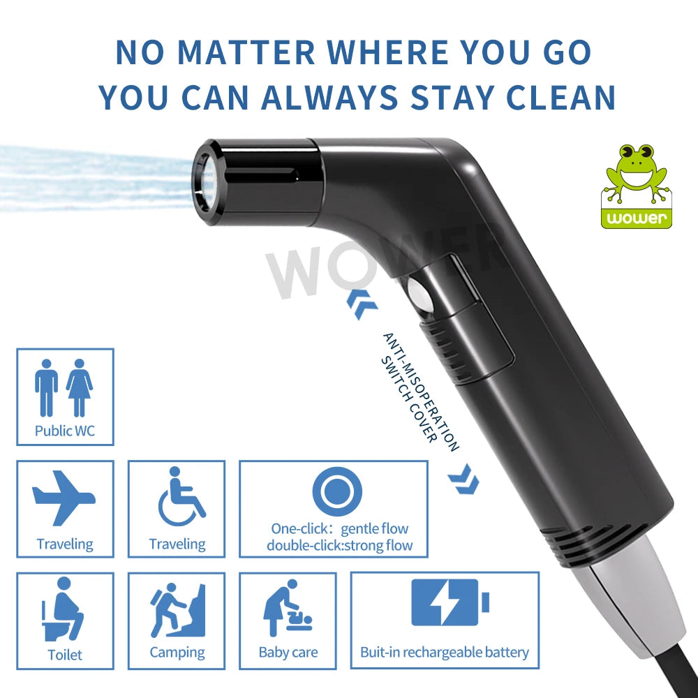 Pulverizador de bidé eléctrico portátil de 2.5L – Bidé de viaje recargable para higiene personal con boquilla Shataf de mano para camping, baño y limpieza sobre la marcha