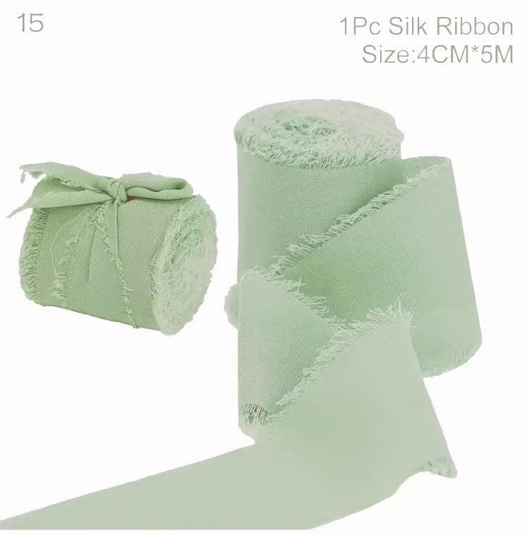 Ruban de soie en mousseline effilochée de 5 m – Ruban fait main déchiré pour bouquet de mariage et emballage cadeau