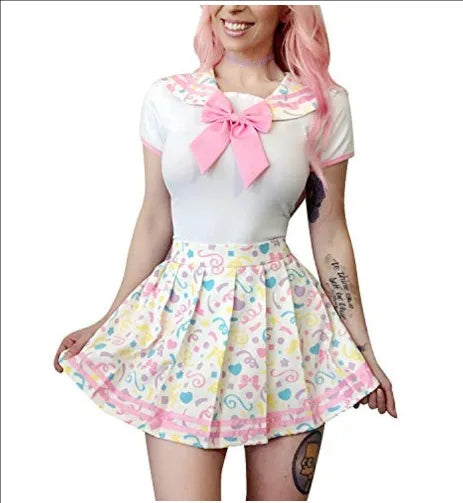 Sailor Moon Cosplay Romper Costume – Cute Girl Cotton Bodysuit Set | Pleated Skirt Pajama-Style Outfit (Women / Party Wear)