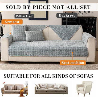 Soft Flannel Non-Slip Sofa Cover – Quilted Furniture Protector for Couch & Living Room Sofa, Warm 1-Seat Cushion Cover