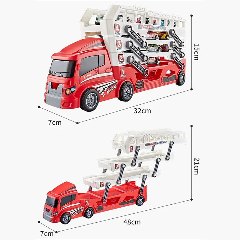 Pop-Up Container Truck Toy – Engineering Racing Vehicle with 6 Alloy Wheels, Push-Pull Construction Toy for Children & Kids