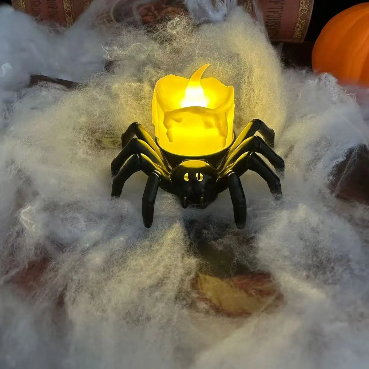 Halloween LED Pumpkin Candle Lamp – Button-Operated Plastic Pumpkin, Spider & Skull Horror Prop Decoration for Bar & Haunted House