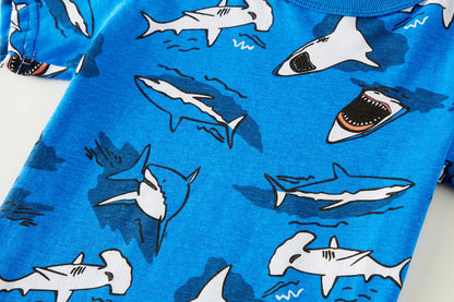 Boys 100% Cotton Shark Pajama Set Breathable Summer Short Sleeve PJs for Toddlers 1–8 Years