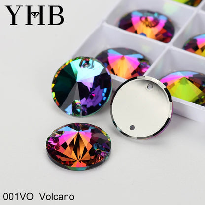 Strass à coudre YHB Crystal Rivoli – Pierres à coudre plates en verre pour vêtements, sacs et artisanat de bricolage