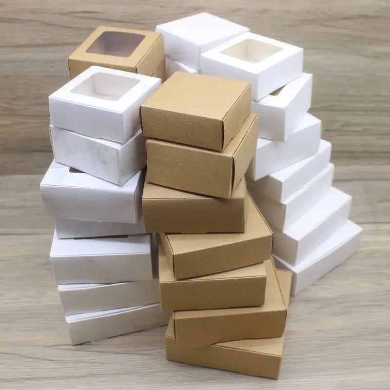 10 BOÎTES CADEAUX en papier kraft blanc avec fenêtre pour Noël, cadeaux, petites attentions et emballages de vente au détail
