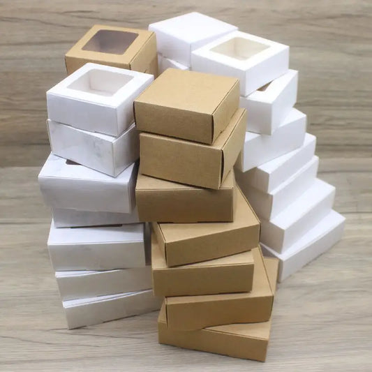 10 Cajas de Regalo de Papel Kraft Blancas con Ventana para Navidad, Regalos, Recuerdos y Empaques al por Menor