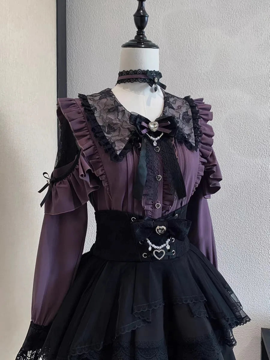 Blusa de mujer de encaje de manga corta estilo lolita japonés 2026, dulce, linda, ajustada, informal, a la moda, para uso diario