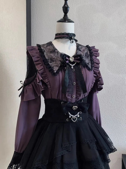 Blusa de mujer de encaje de manga corta estilo lolita japonés 2026, dulce, linda, ajustada, informal, a la moda, para uso diario