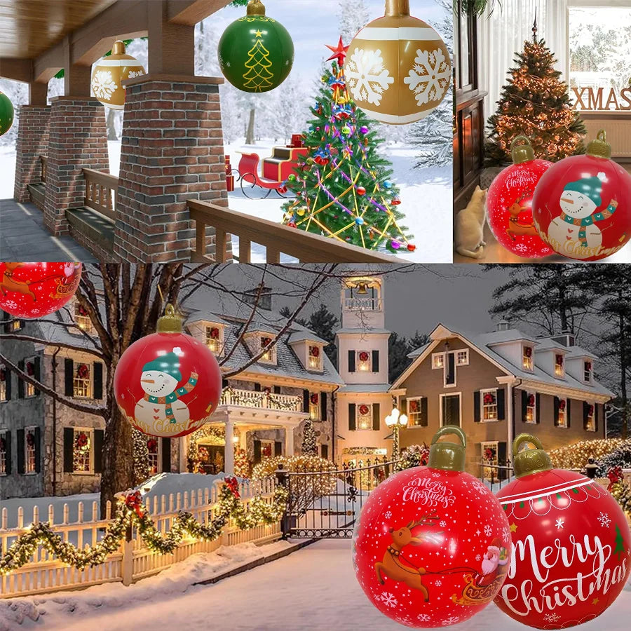 32-Inch Giant PVC Inflatable Christmas Ball Ornament – Large Outdoor Xmas Blow-Up Decoration for Christmas Parties, Yard & Holiday Decor