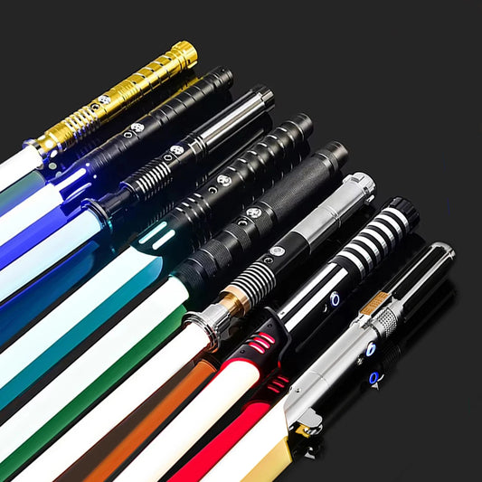 Sable láser de metal RGB – Espada láser de duelo con movimiento suave, 16 colores cambiantes y 16 efectos de sonido, FOC Rave Flashing Toy Saber
