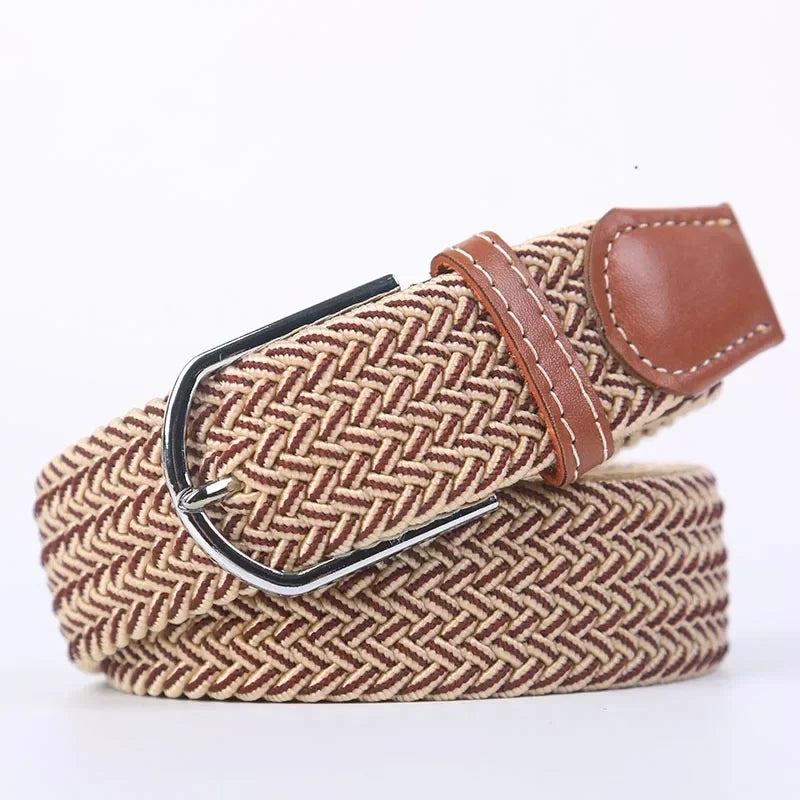 Ceinture élastique tressée unisexe en toile tissée, à boucle ardillon, pour jeans (107/120/130cm)