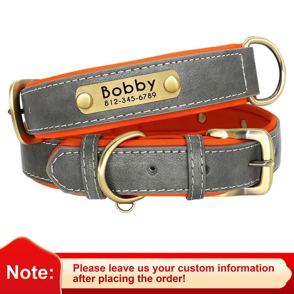 Collar de perro de piel sintética personalizado con placa de identificación grabada gratuita – Collar ajustable suave acolchado para perros pequeños, medianos y grandes