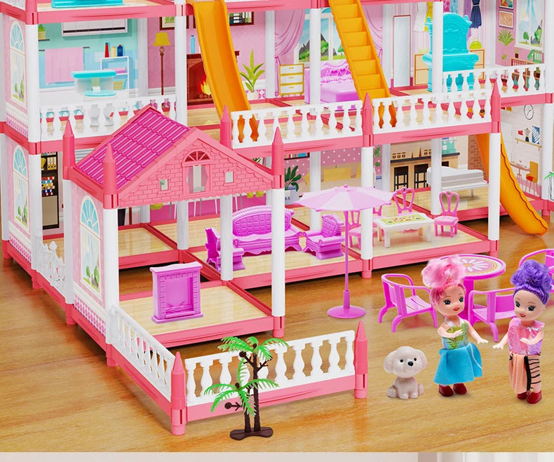 3D DIY Mini Princess Castle Villa Assembly Toy House with LED Lights – Creative Doll House Accessories Set, Girl Birthday Gift