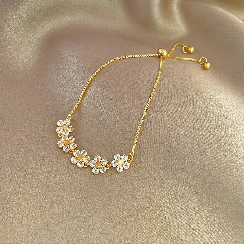 Women’s Fashion Four Leaf Grass Gold Color Adjustable Bracelet Korean Style Wedding Party Jewelry
