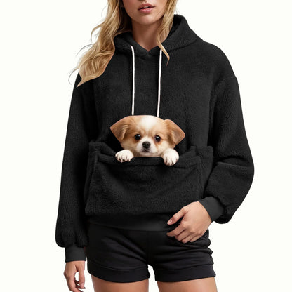 Women's Fall & Winter Fleece Hoodie – Casual Solid-Color Pullover Sweatshirt with Pet Pocket, Drawstring Hood & Cozy Loose Fit