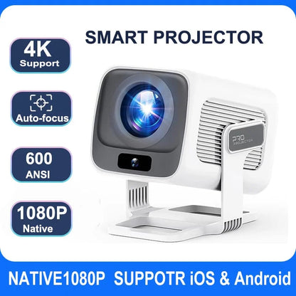 Huaweishi 4K Projector – Portable Android Projector with Native 1080P, 600 ANSI Lumens & Auto Focus for Home Cinema & Outdoor Use