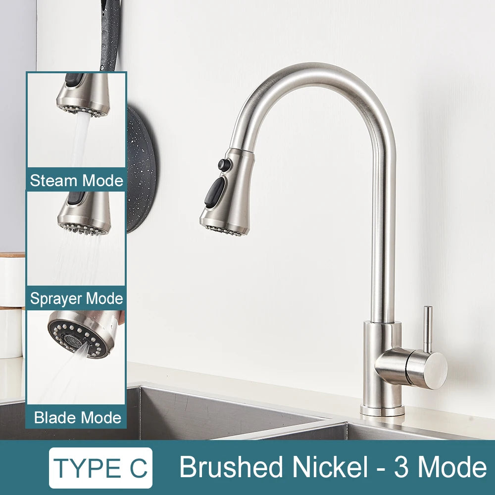Black Kitchen Faucet – Single-Handle Pull-Out Mixer Tap with 2-Function Spray, Hot & Cold Water, Deck-Mounted Sink Faucet