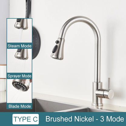 Black Kitchen Faucet – Single-Handle Pull-Out Mixer Tap with 2-Function Spray, Hot & Cold Water, Deck-Mounted Sink Faucet