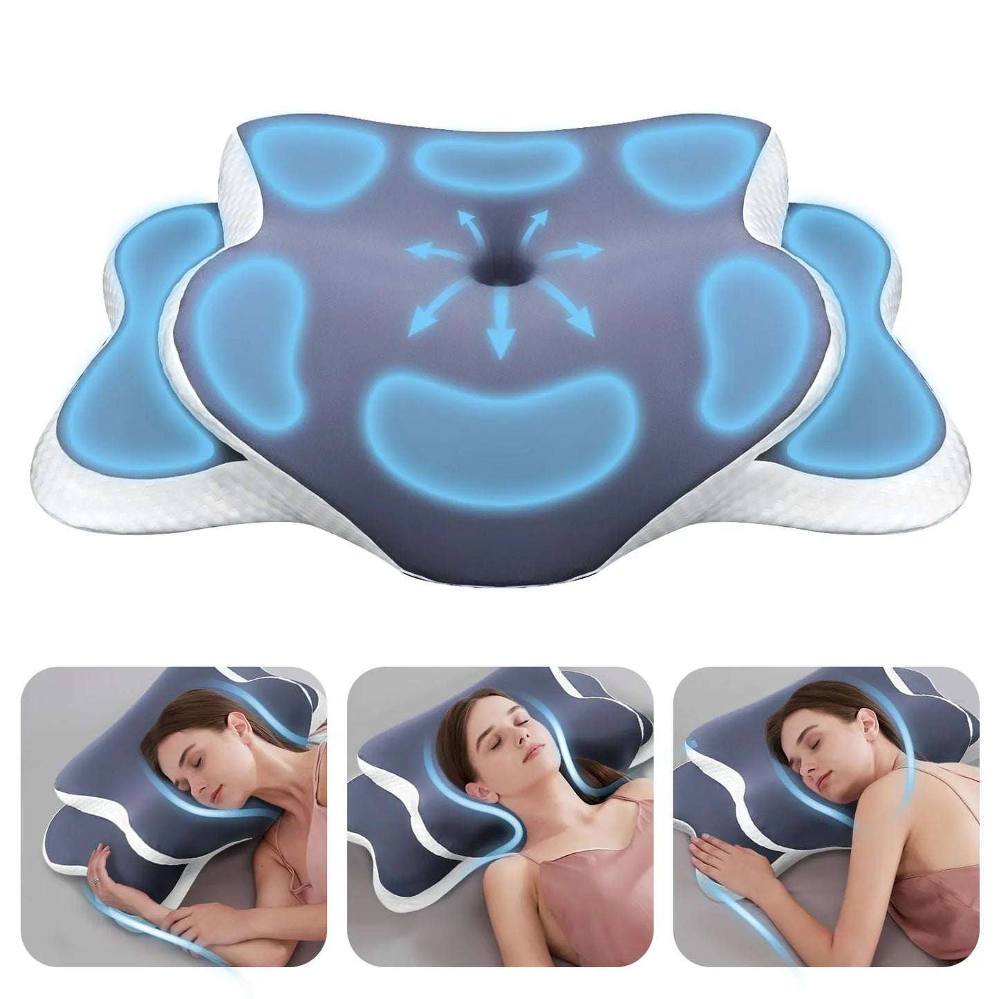 Almohada cervical de espuma viscoelástica – Almohada ergonómica ortopédica para soporte del cuello, almohada contorneada para dormir de lado, boca arriba y boca abajo, cojín de cama para comodidad del cuello y alivio del dolor