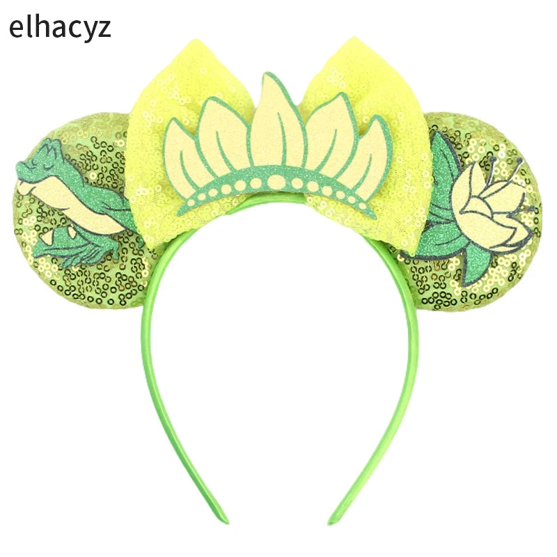 Diadema con Orejas de Rana de la Princesa Tiana – Diadema con Lazo y Corona Inspirada en Disney para Mujeres y Niñas | Accesorios para el Pelo de Festival y Niños