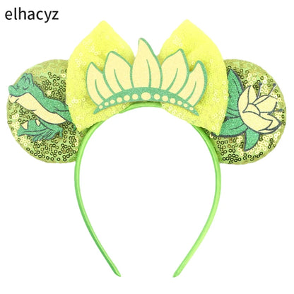 Diadema con Orejas de Rana de la Princesa Tiana – Diadema con Lazo y Corona Inspirada en Disney para Mujeres y Niñas | Accesorios para el Pelo de Festival y Niños
