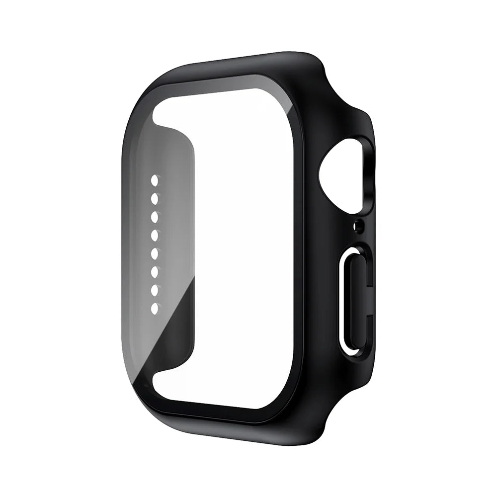 Funda con protector de pantalla de cristal templado para Apple Watch Series 10, 9, 8, 7, 6, SE y 5 (38 mm-46 mm) – Cubierta protectora completa 2 en 1