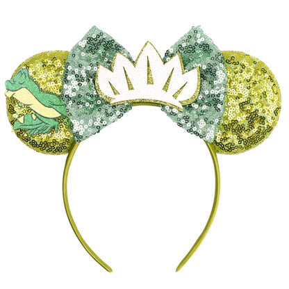 Diadema con Orejas de Rana de la Princesa Tiana – Diadema con Lazo y Corona Inspirada en Disney para Mujeres y Niñas | Accesorios para el Pelo de Festival y Niños
