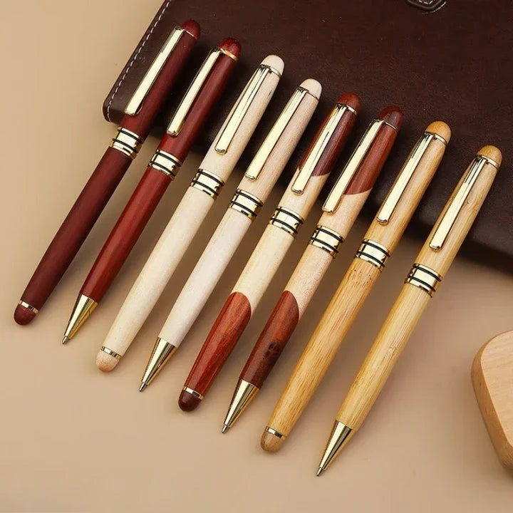 Custom Logo Bamboo Wooden Ballpoint Pen – Laser Engraved Personalized Signature Pen with Company Name, Business & Graduation Gift Box
