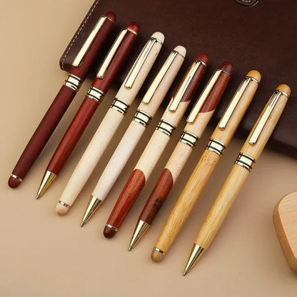 Custom Logo Bamboo Wooden Ballpoint Pen – Laser Engraved Personalized Signature Pen with Company Name, Business & Graduation Gift Box