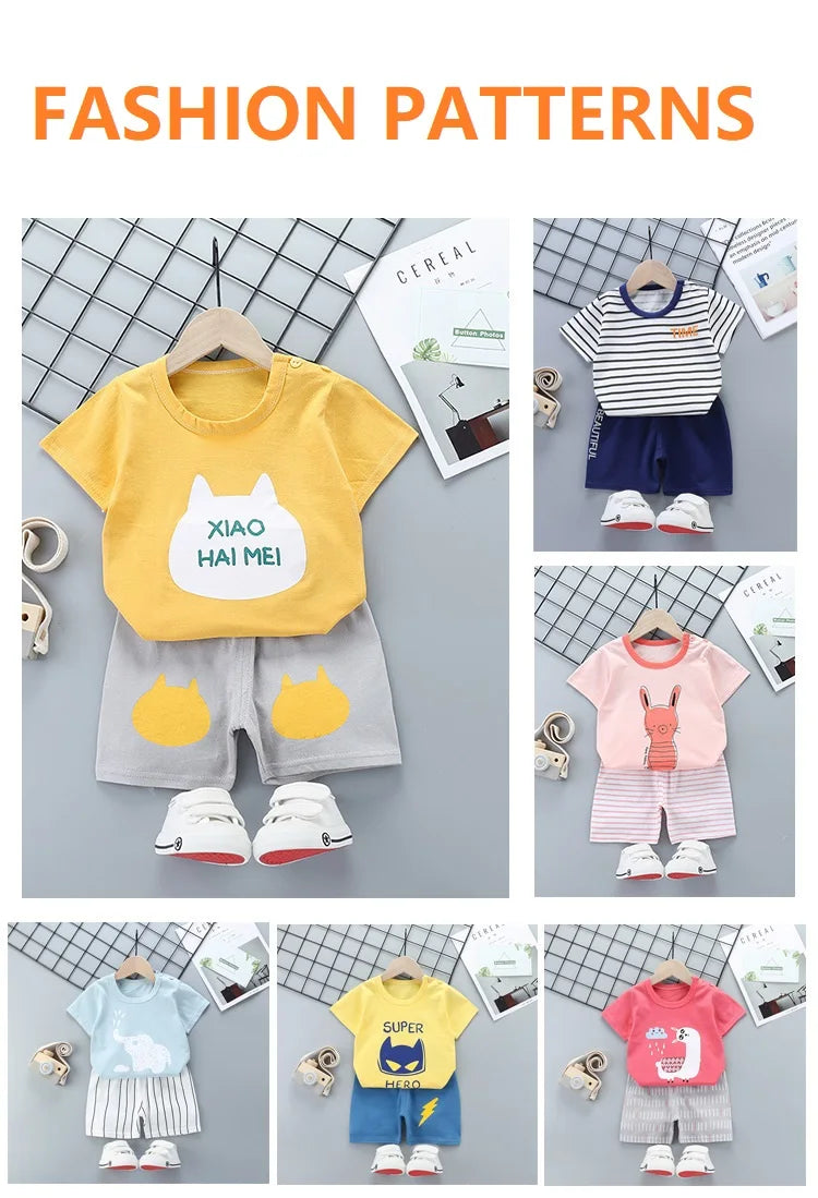 Conjunto de ropa de verano para niños de 2 piezas – Conjunto de camiseta y pantalones cortos de algodón para niños y niñas, ropa de manga corta para bebés, traje informal suave para niños para el juego diario y la comodidad