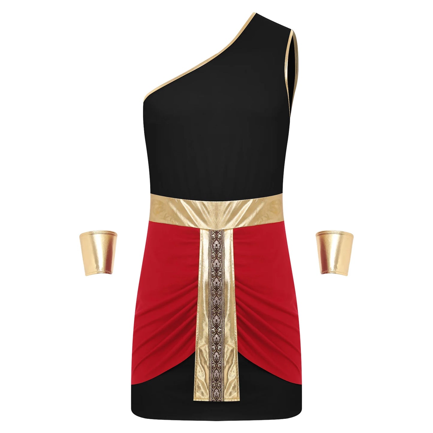 Men’s Ancient Greek & Egyptian Pharaoh Cosplay Costume – Metallic Shiny Toga Robe with Sleeves for Halloween & Roleplay