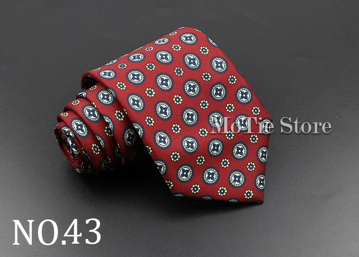 Men's 7.5cm Soft Silk Necktie – Floral & Dot Pattern Tie for Weddings, Business, Parties & Formal Wear