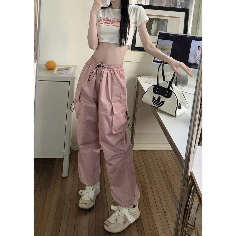 Women's Retro Workwear Pants – Loose Wide-Leg Straight Trousers with Cuffed Hem for Spring, Summer & Autumn
