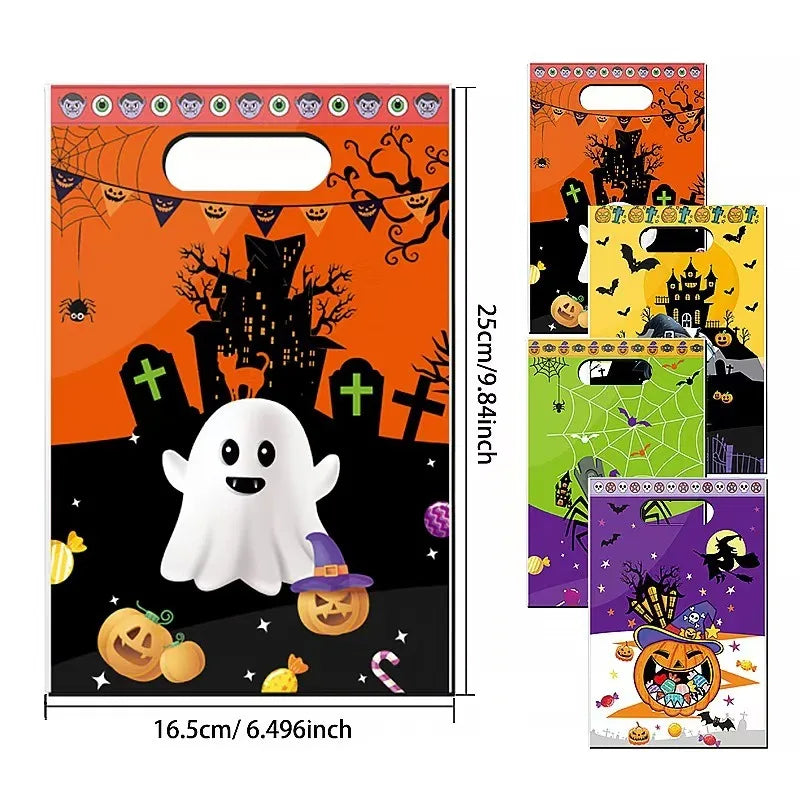 10-100PCS Halloween Candy Bags for Kids, PVC Trick or Treat Snack and Cookie Handbags, Ghost and Spider Print Gift Pouches, Halloween Party Favors and Goodie Bag Storage
