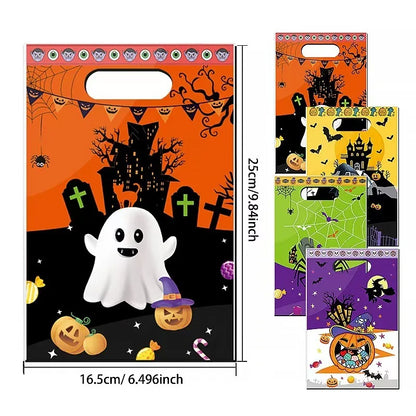 10-100PCS Halloween Candy Bags for Kids, PVC Trick or Treat Snack and Cookie Handbags, Ghost and Spider Print Gift Pouches, Halloween Party Favors and Goodie Bag Storage