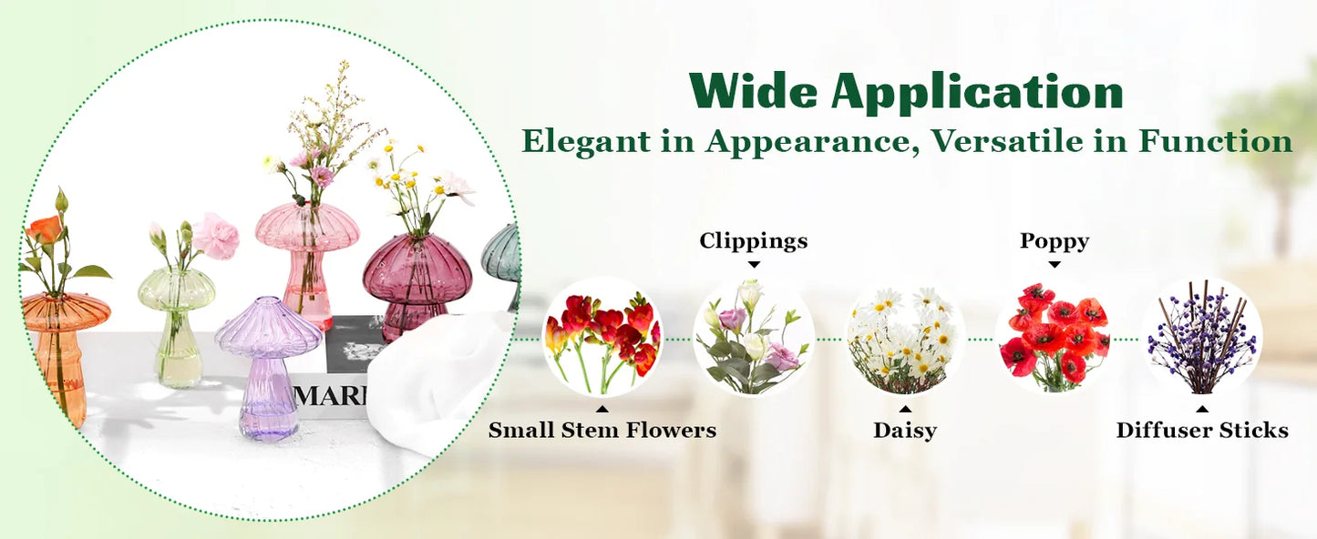 Mini Mushroom Glass Vase Set – Propagation Terrarium for Plants, Flowers & Home Office Décor