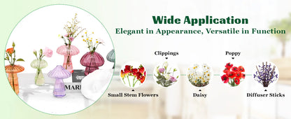 Mini Mushroom Glass Vase Set – Propagation Terrarium for Plants, Flowers & Home Office Décor