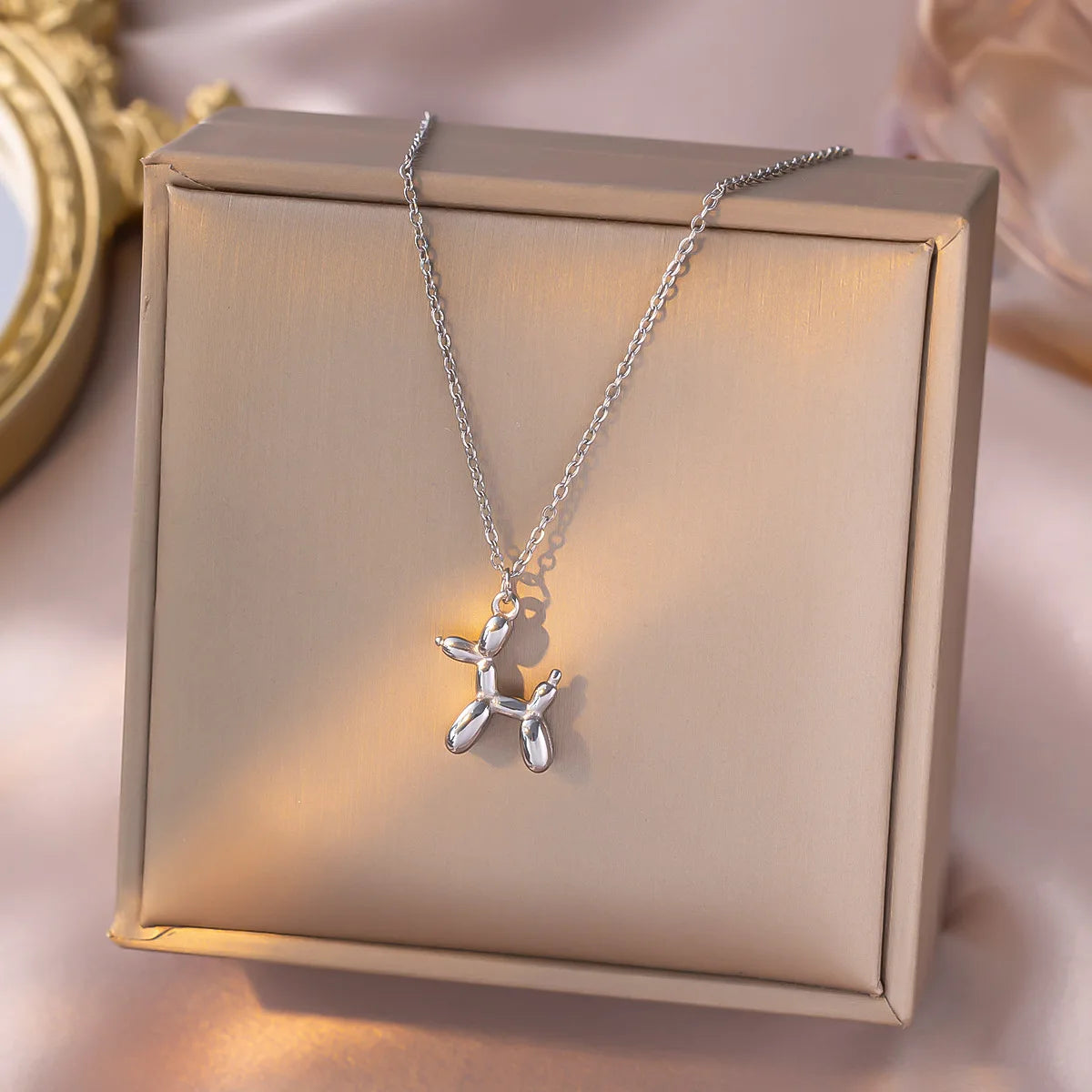 Stainless Steel Balloon Dog Pendant Necklace for Women – Trendy Cute Funny Clavicle Chain, Unique Birthday Gift Fashion Jewelry