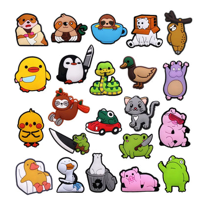 1PC Cartoon Animal Shoe Charm – Cute PVC Clog Pins with Duck, Penguin, Frog, Bear & Pig Designs, Funny Shoe Decorations