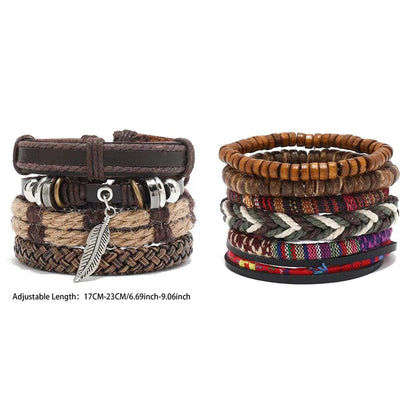 Bohemian Leather Bracelet for Men – Hand-Woven Wooden Bead Charm Bracelet | Vintage Fashion Jewelry Gift for Him