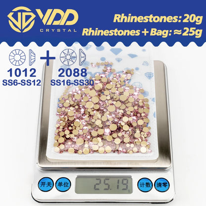 VDD Piedras Preciosas de Cristal Doradas de Fondo Plano – 2088 Cristales de Strass para Arte de Uñas, Manualidades y Decoraciones DIY