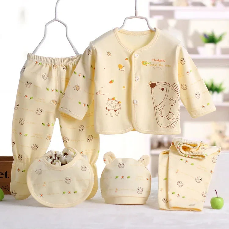 5PCS Baby Hedgehog Clothing Set – Pure Cotton Newborn Underwear Outfit for 0–3 Months Spring & Autumn