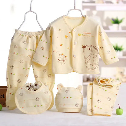 5PCS Baby Hedgehog Clothing Set – Pure Cotton Newborn Underwear Outfit for 0–3 Months Spring & Autumn