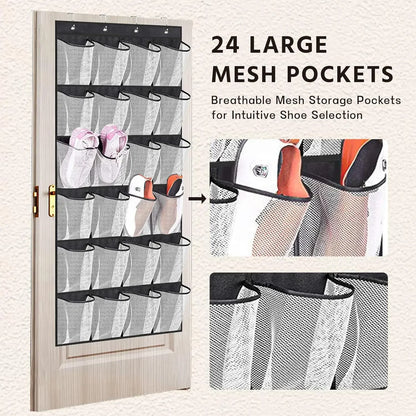 Over-the-Door Shoe Organizer - 12, 14 or 24 Pocket Hanging Shoe Storage with Large Mesh Pockets & 4 Hooks