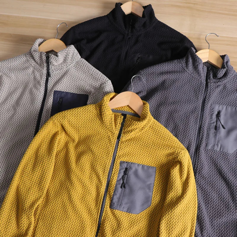 Men's Lightweight Fleece Jacket Quick-Dry Breathable Stand Collar Sports Coat Casual Outdoor Jacket for Spring and Everyday Wear