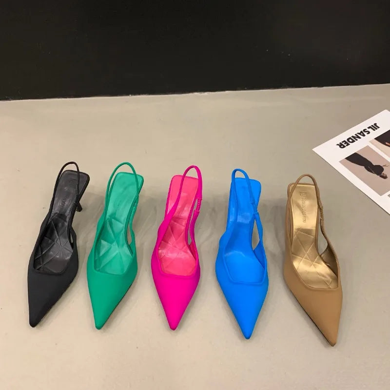 Sandalias de tacón de aguja puntiagudas para mujer – Elegantes y sexys, sin cordones, tacones altos de boca baja para uso casual y fiesta
